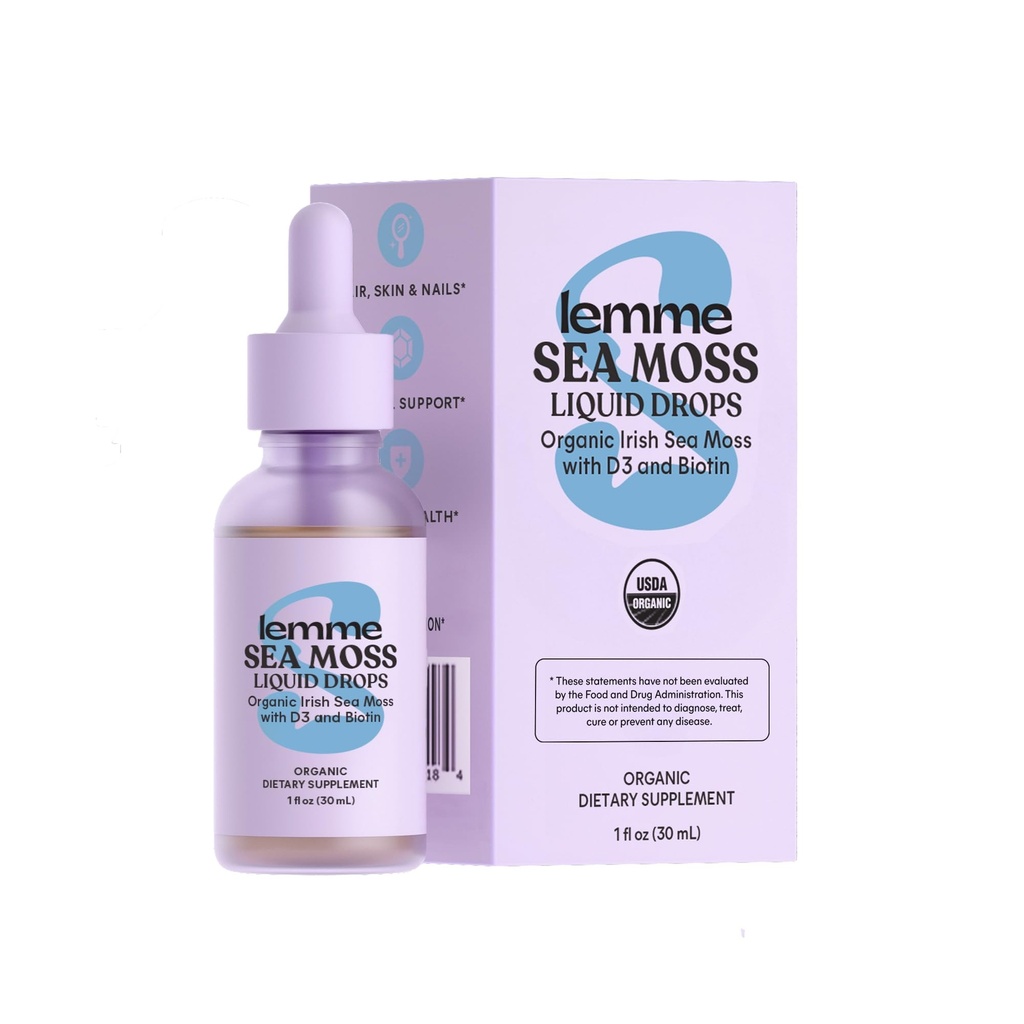 Lemme 爱尔兰海 Moss 有机液体投放,含有维生素D3和生物锡用于追踪矿物支持,豁免,头发,皮肤和钉子,脑健康 - Gluten & Sugar Free, 非转基因生物, 1 oz, 30 services