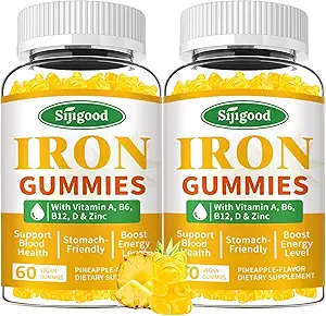 2 Pack Iron Gummys for Women & Men - Vegan Iron Anemia & Iron Defency,配有维生素B12,维生素C,锌,Folate - Energy Boost,无糖,菠萝火焰,120 Count