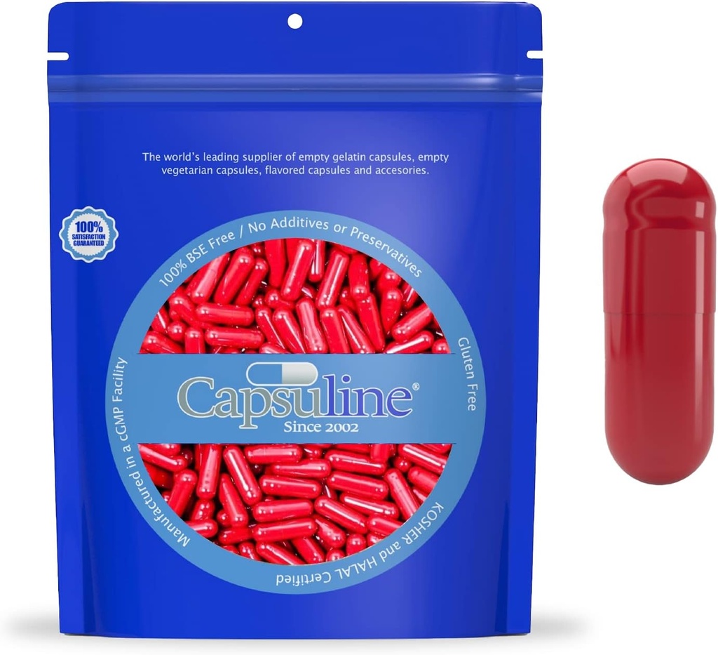 Capsuline 大小 0 - 彩红色空格莱汀 Capsules - 500 计数 - 空格皮尔 Capsules - DIY 纯波维纳 Pill Capsule 填充 - 空格 - 科舍尔和哈拉尔认证