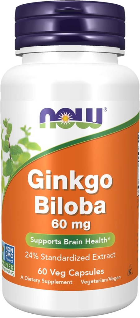 现在食品补充品,Ginkgo Biloba 60毫克,24%标准提取,非GMO项目验证,60Veg Capsules