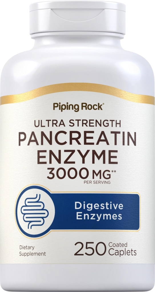 Piping Rock Pancreatin 消化酶 + 3000mg → 250卡普莱特 + 超强 + 超强 → 非 GMO, Gluten 免费补充