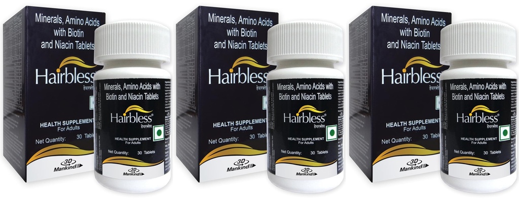 Tablets with Vitamins- Biotin & Niacin, Minerals & Amino Acids | helps reduce hairfall | supports hairgrowth | 30 tablets (Pack of 3)