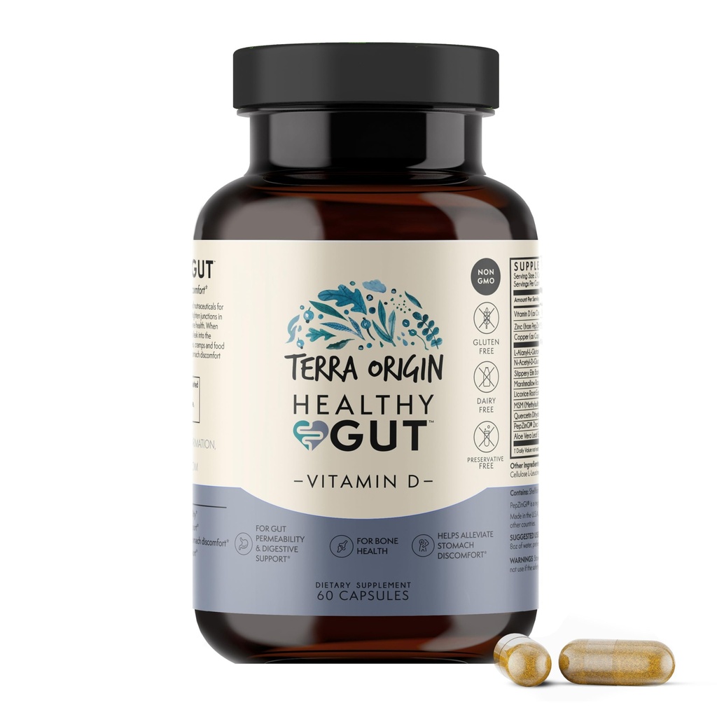 TERRA 以维生素D 5000 IU → 60 Capsules → 60 Capsules → Gut 健康补充 男女 → 支持消化和气体