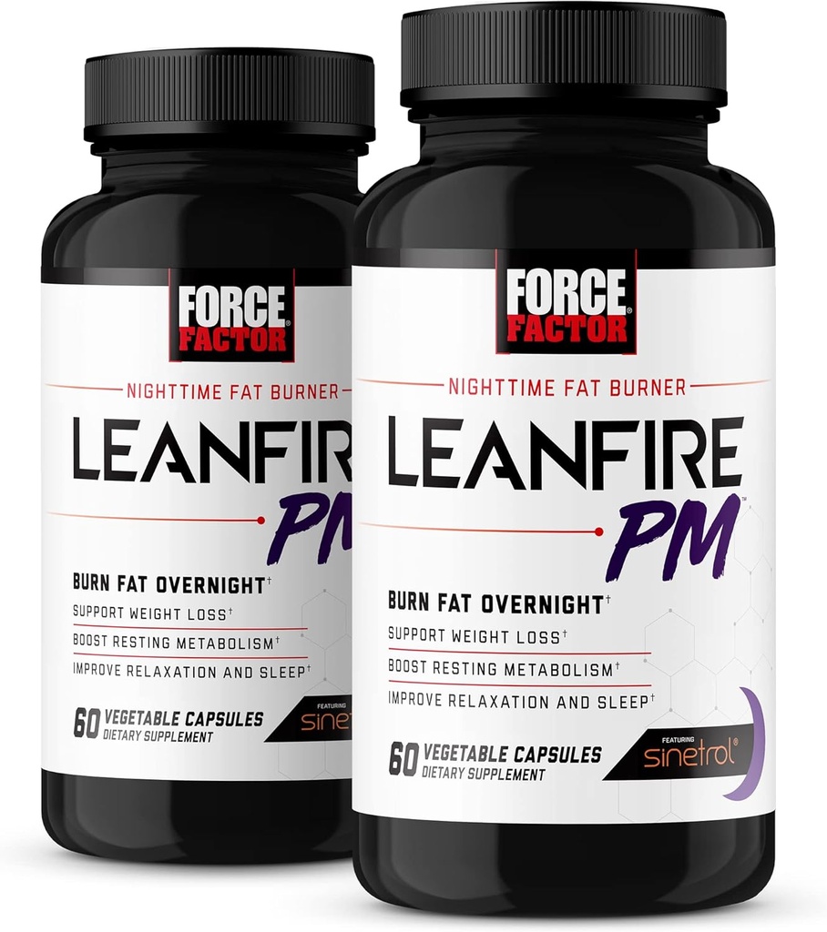 强制因子 LeanFire PM, 男女重量损失药丸, 肥肉燃烧药丸和过夜重量损失药丸, 燃烧代谢法, 与 Melatonin, 60 Counter (Pack of 2)