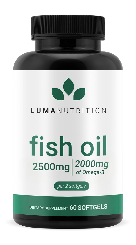 露马营养 Omega 3 鱼油补充剂 - 超强2500毫克 - 2000毫克 EPA & DHA - 大脑和心脏健康 - 60 软胶