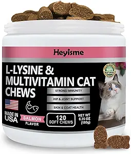 赖氨酸补充剂 猫类,用于喷嚏和Runny Nose,冷,猫免疫支持,眼功能,以及呼吸卫生,L-赖氨酸猫类维生素(120 Pills, Salmon)