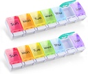 GOGOODA 2 Pack Weekly Pill 组织者 关节炎友好,旅行7天 Pill Holder Vitamin 集装箱组织者,配有弹出式开放设计以及用于持有维生素、鱼油和药品的宽空间