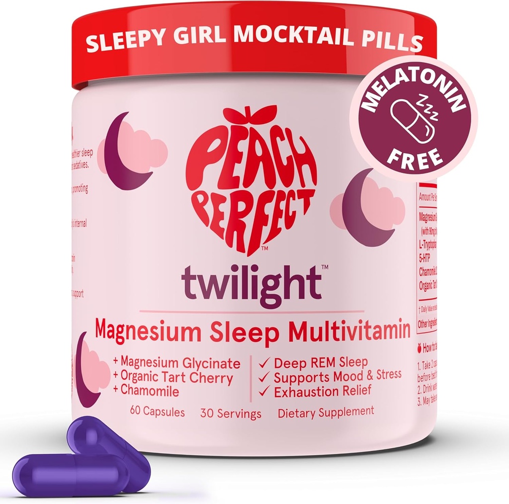 桃仁 完美 紫色 甘油 睡眠 多维特敏 镁 补充 有机塔特樱桃 香蜜糖 5-HTP, L-Tryptophan, 自然睡眠 少女 Mocktail, 60 Capsules, 30 services