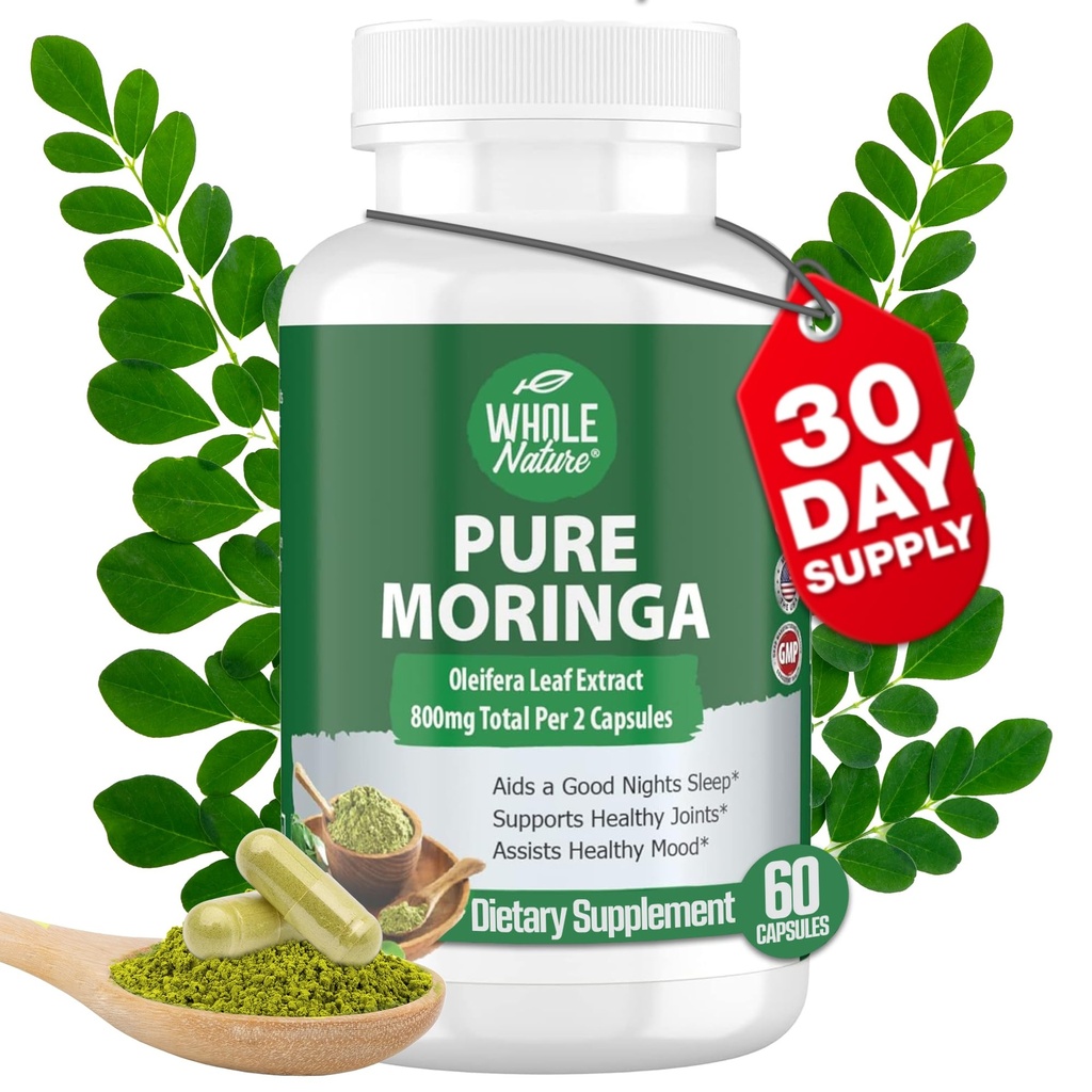 Moringa Capsules, 800mg 有机莫林加 Oleifera 叶粉超食品 绿皮莫林加药是A Vegan,非GMO 能量增加和保持健康补充
