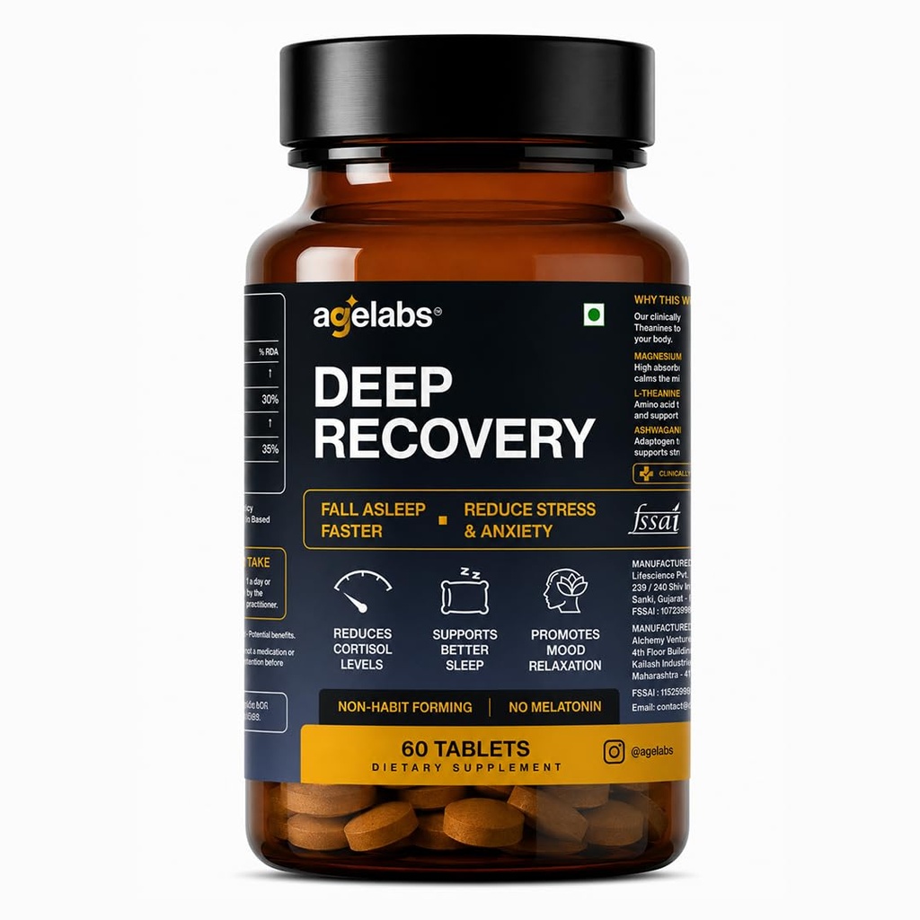 Deep Recovery | Magnesium Glycinate, Ashwagandha, L-Theanine & Vitamin B6 | Stress Relief, Better Sleep & Muscle Recovery Support | 60 Veg Tablets