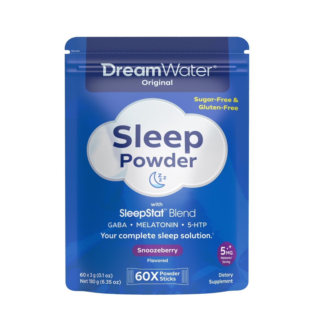 梦水睡眠援助,粉末; GABA, MELATONIN, 5-HTP, Snoozeberry, 60 Counter