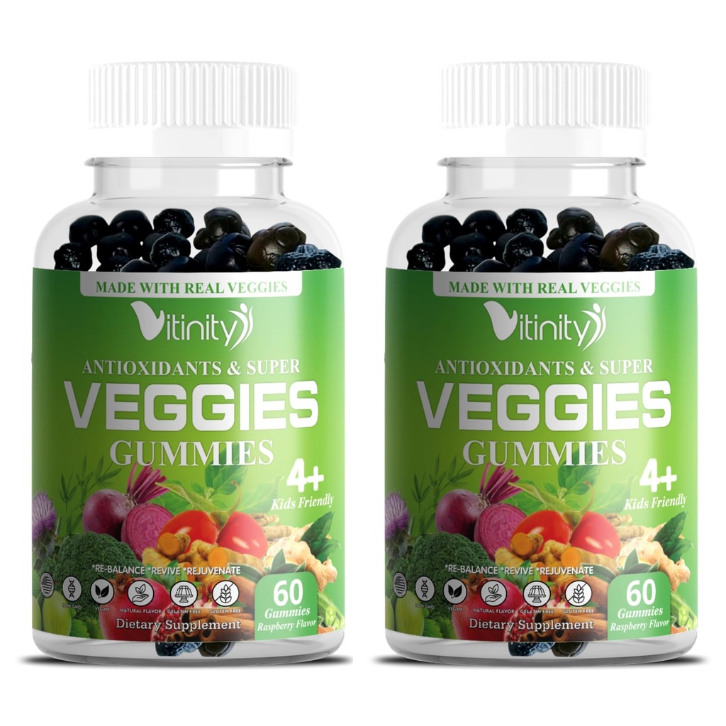 VITINITY VEGYES-Made 配有真正的超级VEGUSE 美味GUMUS(120 Chews),30 VEGYES,Herbs,Fruit和蔬菜补充,Non-GMO,Pectin-based,Gluten-free,No More Pills(60天)