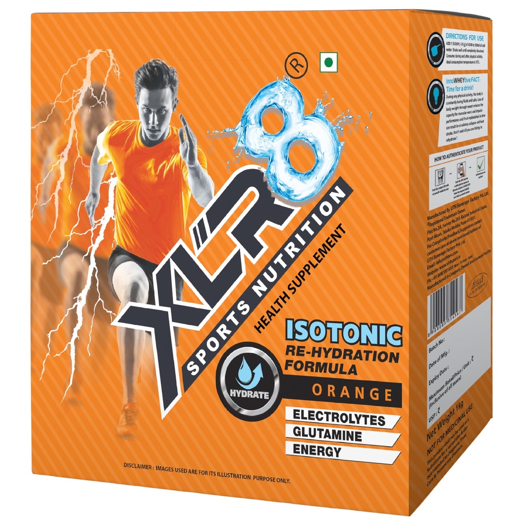 XLR8 Electrolytes Powder 1 Kg (30 Servings) | High Performance Isotonic Sports Hydration & Energy Drink Mix with Sodium, Potassium, Magnesium, Glucose & Glutamine | Instant Rehydration for Workout, Running & Endurance | Orange