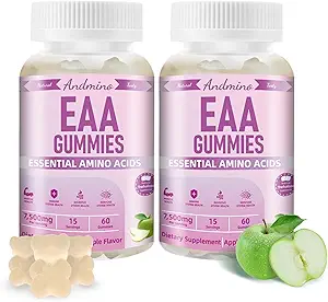 EAA Gummys 7500 mg, BCAA Gummys, 氨基酸对肌肉,免疫,神经和消化健康的补充, 对成人和孩子, 非GMO, Vegan, Gluten Free, Apple Flavor, 120