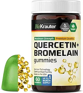 BIO KRAUTER 与布洛梅兰葡萄糖的奎尔西丁 - 1000 mg Mix - 60 Vegan Chews - Quercetin Gummys - 维冈免疫支持 - 抗氧化剂来源 - 无地胶配方