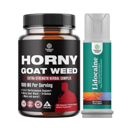 Horny山羊杂草对男子-超强雄性补充剂,和Lidocaine 脱敏 专题喷洒高潮控制 耐久性能-促进耐力和Stamina快速动作