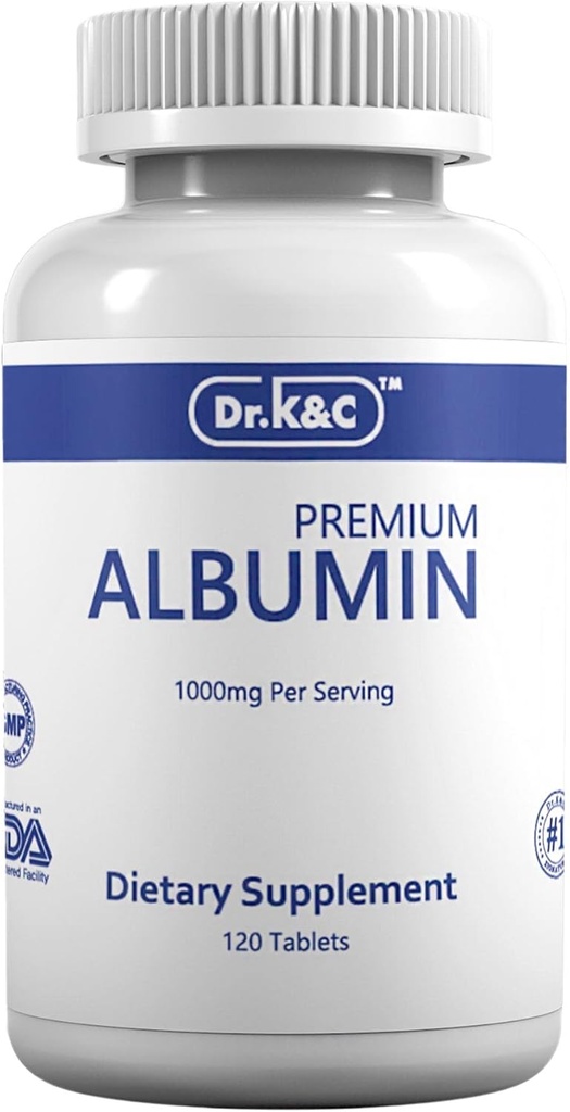 K&C Premium Albumin蛋白补充剂 — 超强1000 mg 120 平板电脑 健康肾肝促进一般健康 能量支持生命平衡 1pk