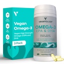 Vegan Omega 3 补充 – EPA,DHA 补充和维生素 D3 – Algae Omega 3 Vegan 补充 大脑,眼睛和心脏健康 – 儿童与成年人 (180 Capsules)
