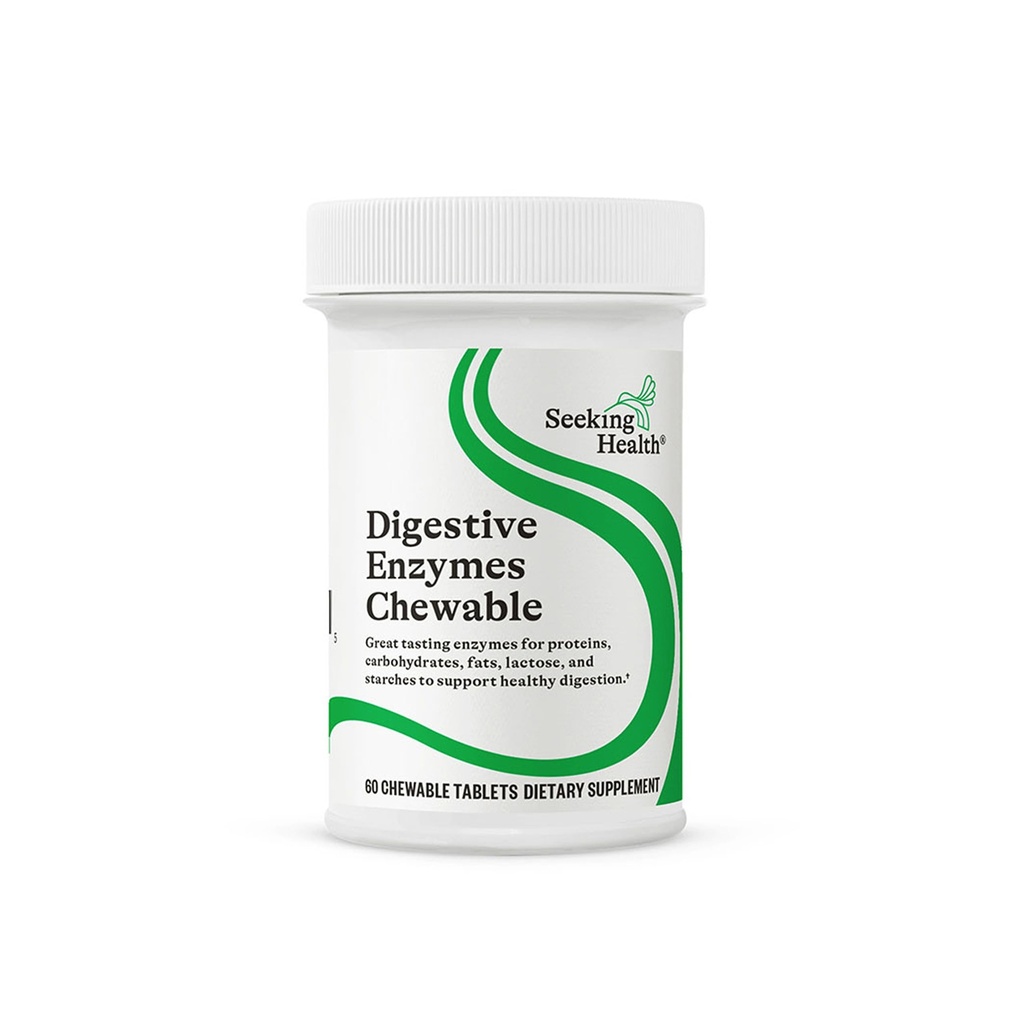 寻求健康消化酶 Chewable, Vegan 和 蔬菜消化酶 支持健康消化和消化舒适 与 Amylase, Protease, 和 Lipase (60片)