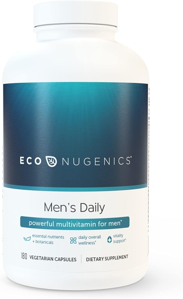 EcoNugenics Men’s Longevity Essentials Plus - Daily Multivitamin for Men - Vitamin Supplement with Minerals, Herbs and Antioxidants - Supports Overall Health, Vitality and Immunity (180 Capsules)