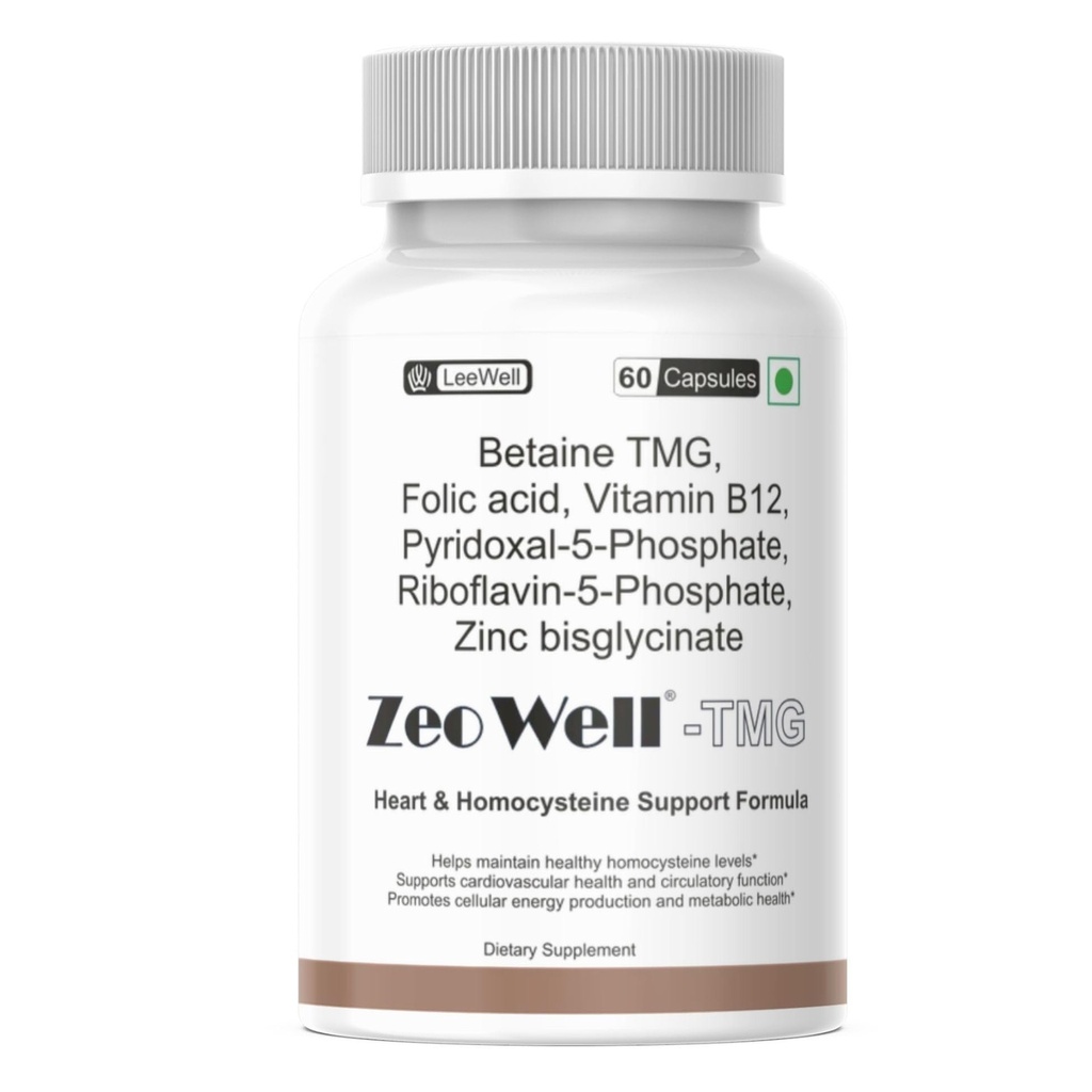 TMG (LeeWell) Betaine 500mg Trimethyglycine with Active B Complex Vitamins | Homocysteine Balance, Methylation, Liver Care, Athletic Performance Support - 60 capsules