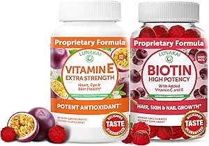 Lunakai维生素E和Biotin Gummys Bundle - 3000 mcg Gummys 成人能量支持和骨质健康 - 头发、皮肤和青春外观维生素