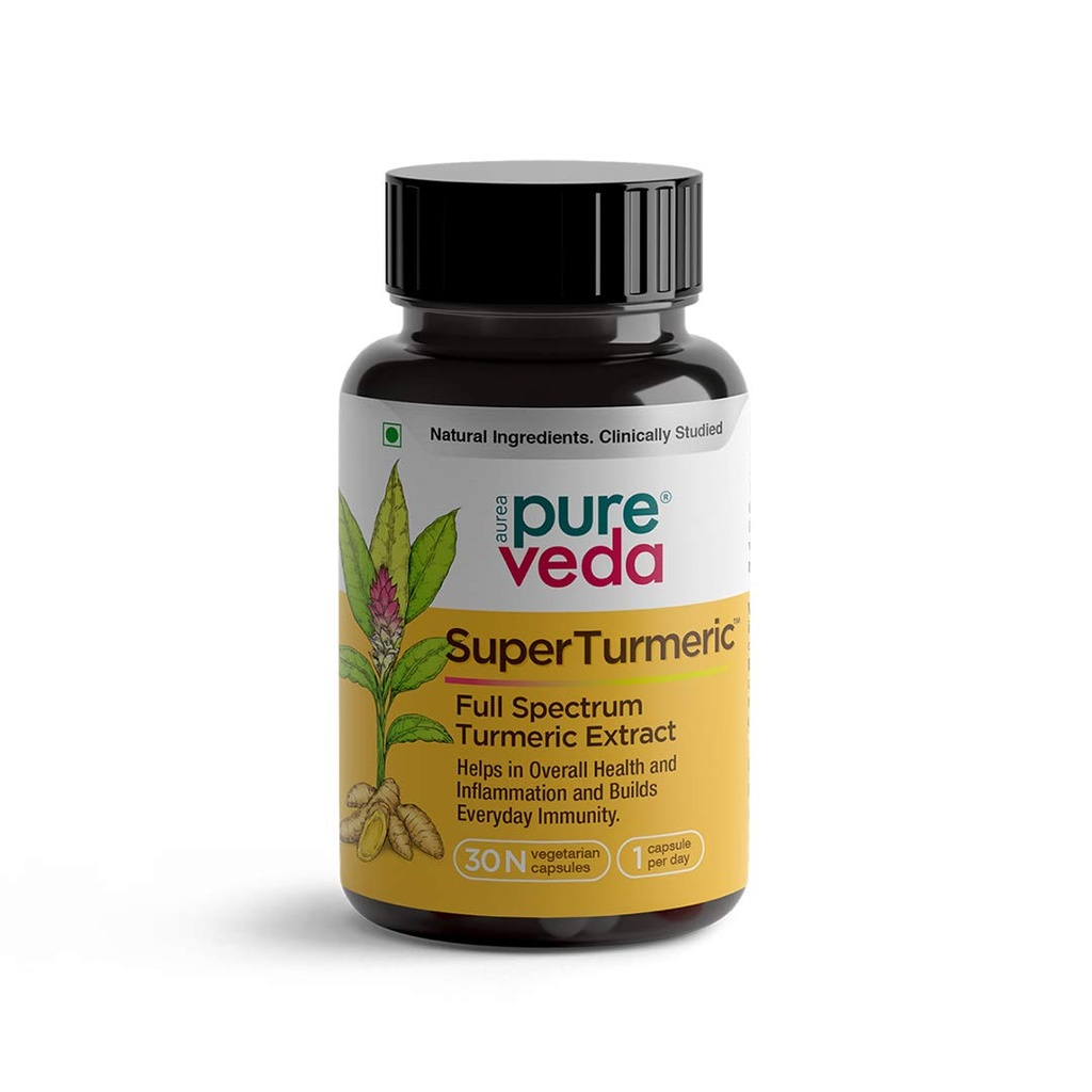 Pureveda Super Turmeric - All Natural Curcumin Capsule - 10x Bioavailability - 7 Clinical Trials - Reduce Inflammation, Boost Immunity - Clean Label Turmeric Capsule (30)
