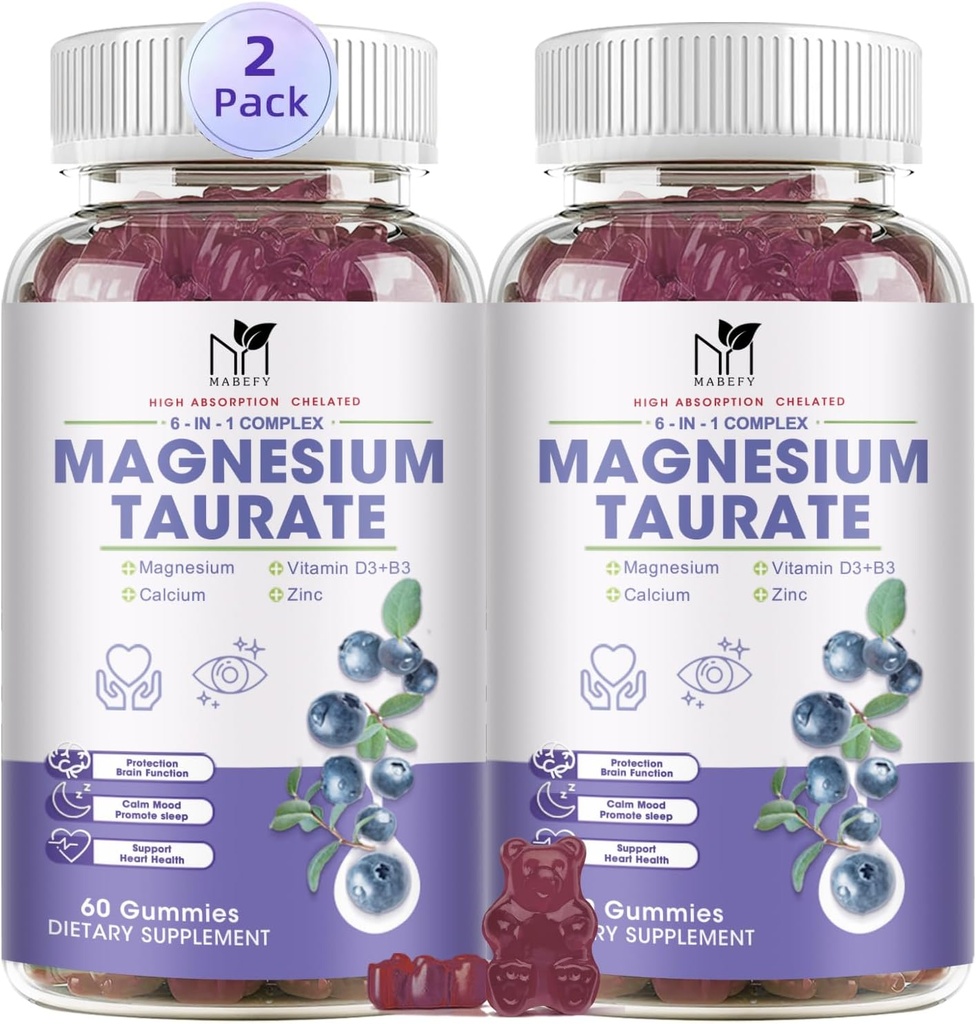 2 Pack Magnesium 补充剂 - Magnesium Taulate Magnesium Glycincium Gummys 配有 Magnesium Apartate, Malate, Chewable Magnesium Complex for Sleep, Muscle, 和心脏健康支持
