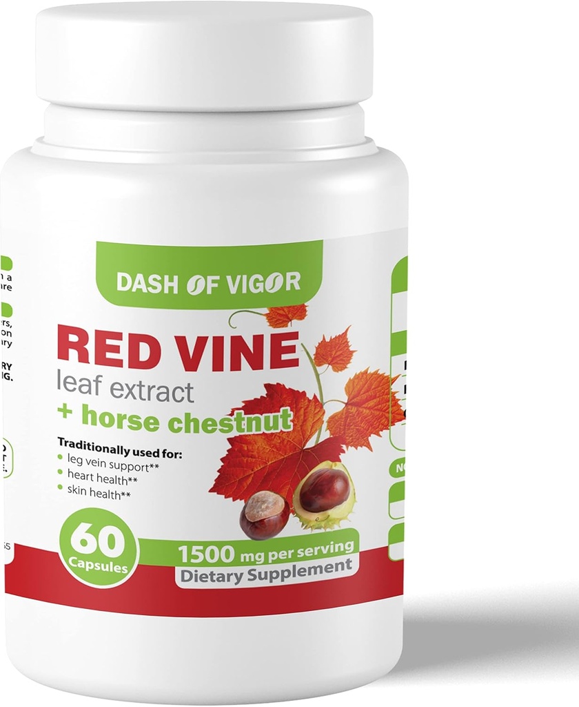 Vigor红葡萄叶提取器(Vitis Vinifera)和马栗提取器(Health Skin, Leg Veins,环流,和心脏)的红色葡萄提取器,1500 mg,60 capsules