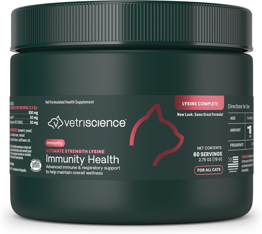 (原始内容存档于2018-09-26) (英语). Vetri Science Ultimate Lesine University Health Powder for Cats & Kittens, Supposed for Alergy & Nasal Support, Sneezing, Runny Nose & Watery Eys, Chicken & Cheese Flavor, 60 Counts - New Look