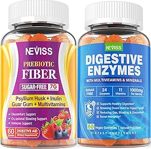 NEVISS Psyllium Husk Prebiotive Fiber Gummys - 7G Fiber with 2000mg Prebiotive Fiber Blend & Multivitamins - 胰岛素,Fos, Guar Gum & 多消化酶 维生素 Gummys 可嚼