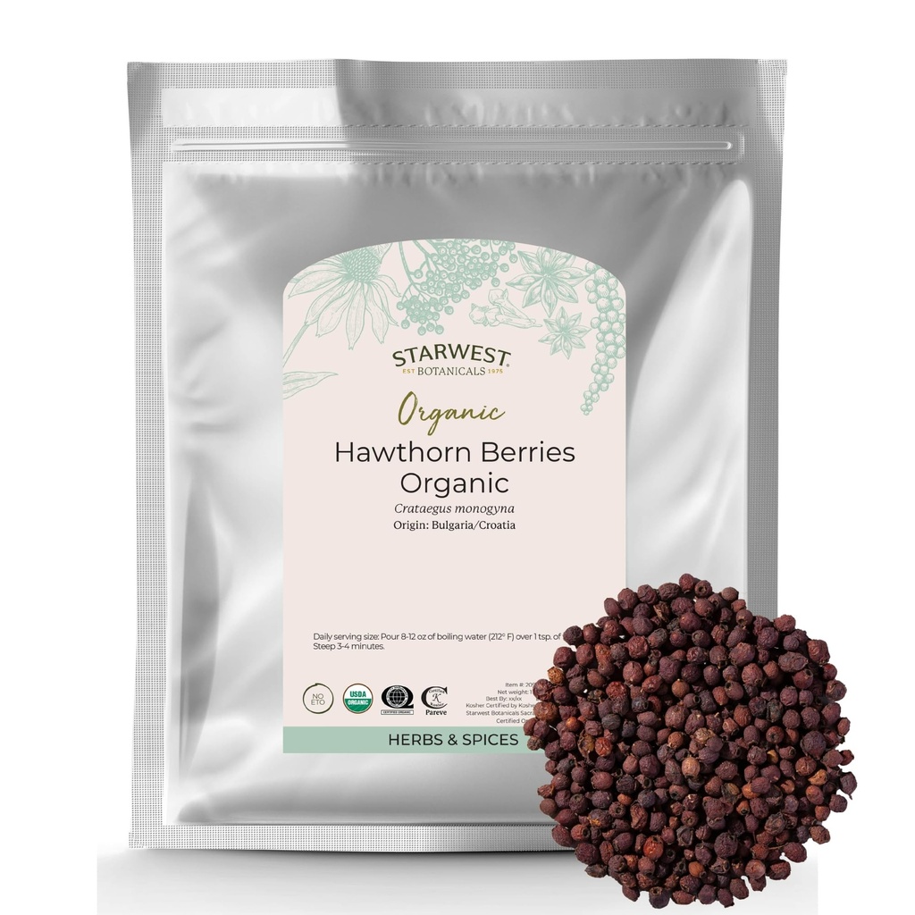 星西植物学 有机霍桑贝里(Hawthorn Berries) 整体 - 干 Loose Leaf Herb for Tea, Jam, & Herbal 提取,自然文摘支持,认证 Kosher, Non-GMO - Bulk 1 lb Bag