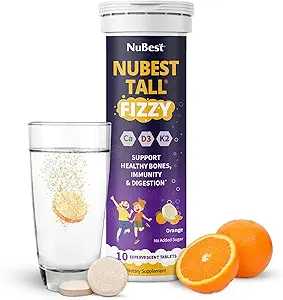 NBest Tall Fizzy - 骨质强壮,豁免,4岁+和青少年的消化健康 - Probiotic, Calcium,来自红海藻的镁,维生素 - 10 橙色埃弗弗森特片 - 2周供应