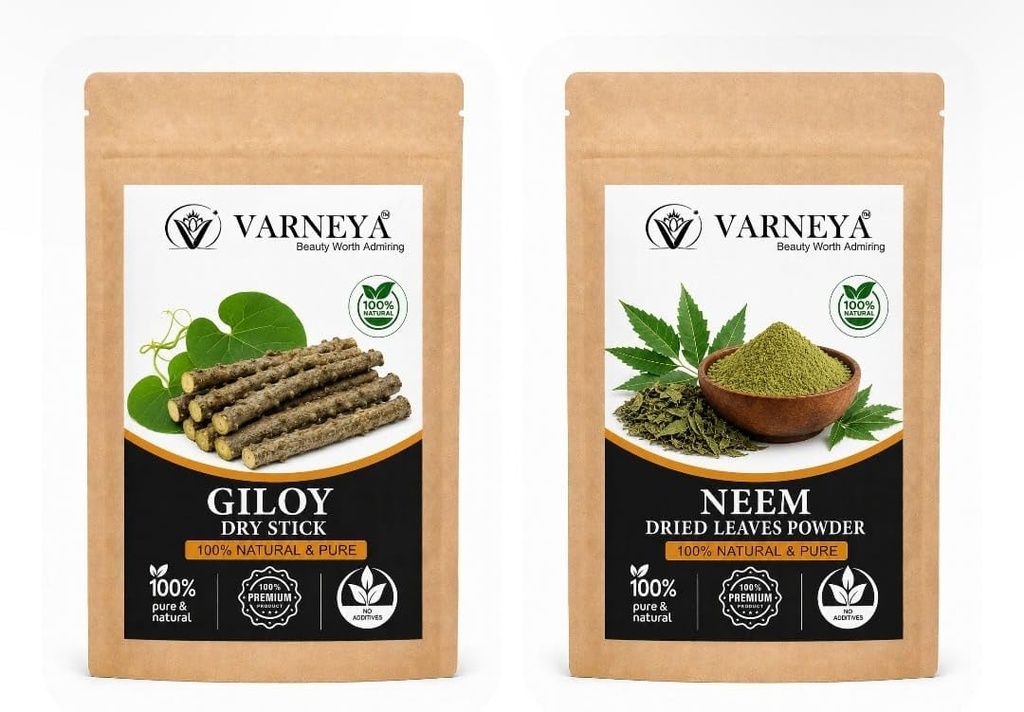 Giloy Neem Patta Combo Pack | Traditional Ayurvedic Herbs | Herbal Tea & Kadha Mix Ingredients | Pack of 2