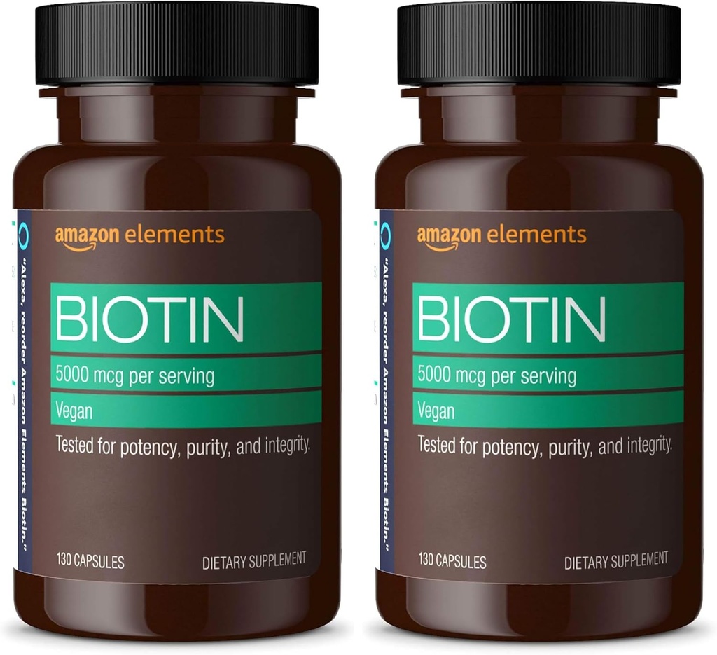 元素 Vegan Biotin 5000 mcg - 头发,皮肤,钉子,130 Capsules (4个月供应) (包装 May Vary) (包装 2)