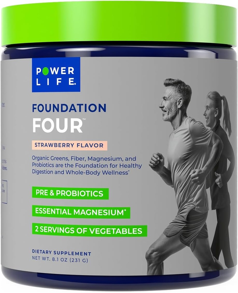 POWERLIFE Foundation 4 Greens Drinks with Pre & Pro Biotics, Requious Magnesium, 2 service of vietables, 草莓Flavor 30 services (原始内容存档于2019年).