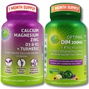 Bone & Hormonal Support Bundle – DIM 200mg 配有 BioPerine → & Crucifebrous 蔬菜 + 植物基钙 500mg, 镁, 锌, D3, K2 & Turmeric – Vegan, Non-GMO, 清洁日常健康支持