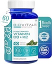 Biovitalia 植物基维生素D3 + K2 60 Capsules for Men & Men & Women + 食物补充 + 支持Imune System & Bone Health → 促进钙吸收 - 60 Vegan Capsules