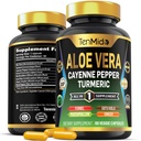 Aloe Vera Capsules 补编 - 8in1 公式 - 与Turmeric, Cayenne Pepper, Marshmallow, Fennel, Gotu Kola, Ginger, 和 Black Pepper 结合 3个月供应 90 个Capsules