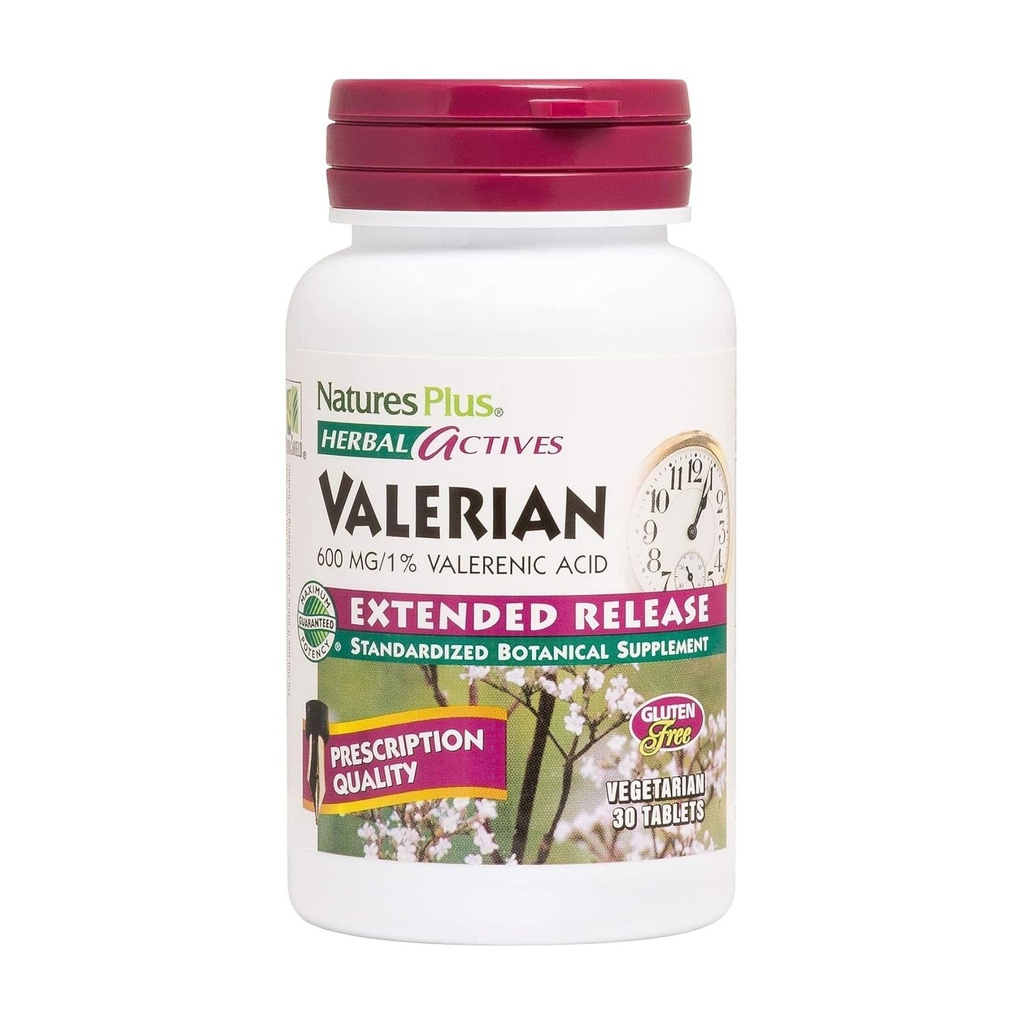 Natures Plus Herbal Actives Valerian 扩展释放片 - 600 mg, 30 Vegan 片 - 蔬菜,无葡萄糖 - 30 services