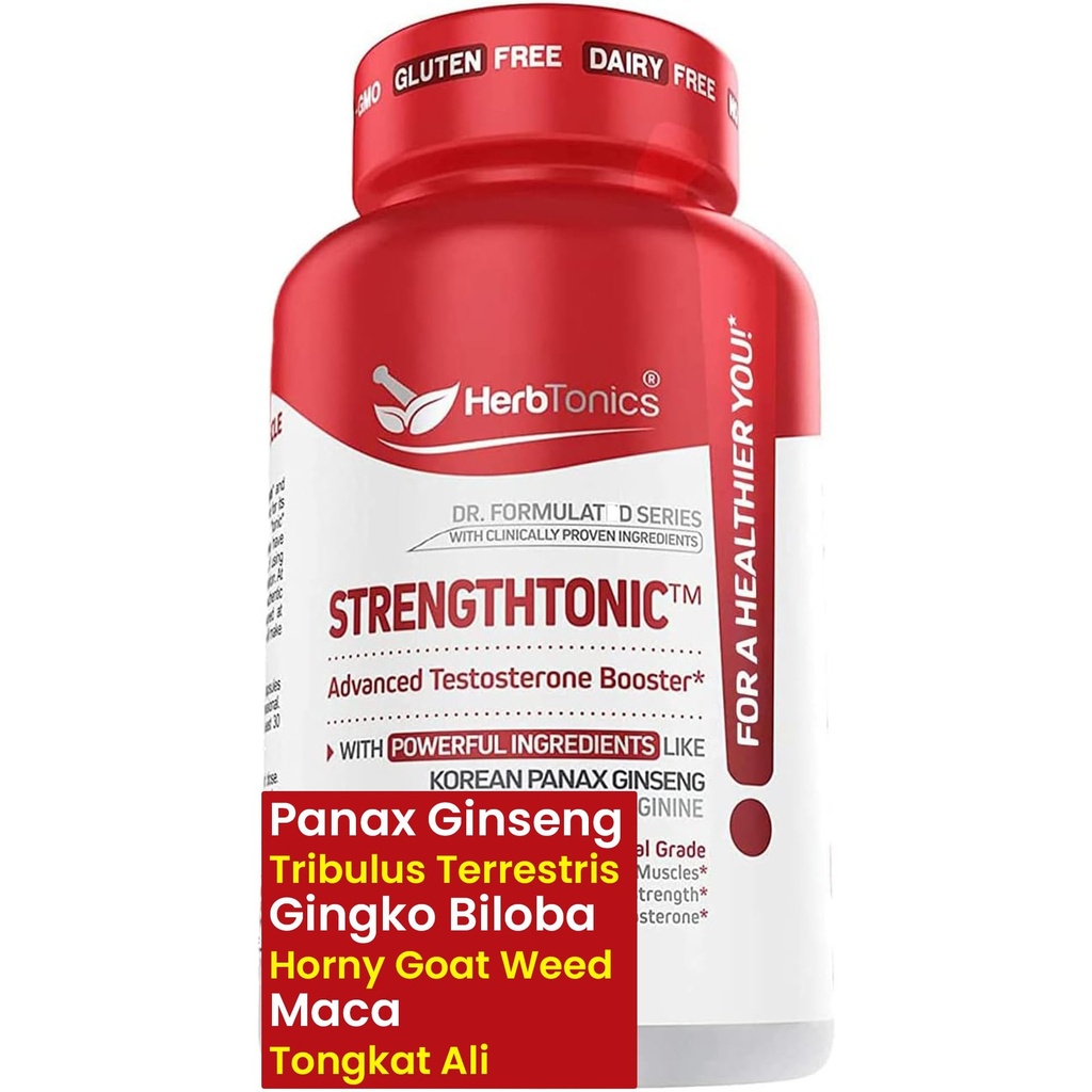 男性草药测试酮支持补充 - 韩国Panax Ginseng & Tribulus Terrestris - 支持健康能源,强力和Stamina - 60 Vegan Capsules