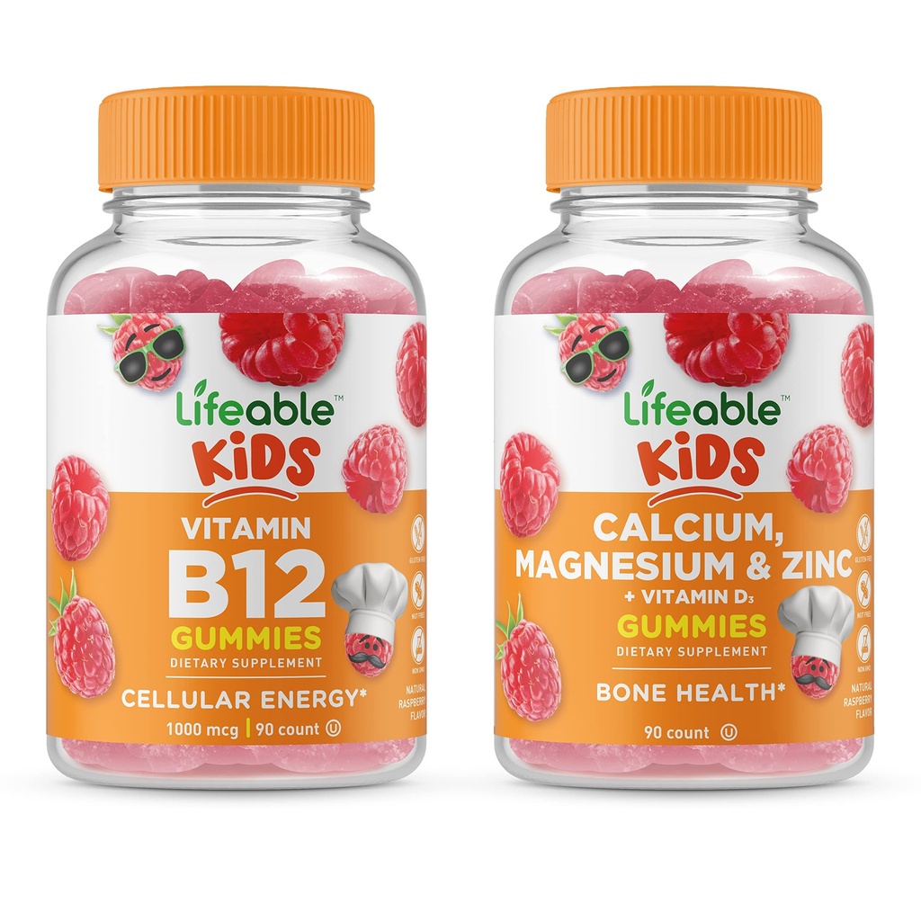活生生的维生素 B12 儿童 + 钙 镁和锌 儿童 胶囊 - 大品尝, 维生素补充, Gluten Free, GMO Free, Chewwable Gummy