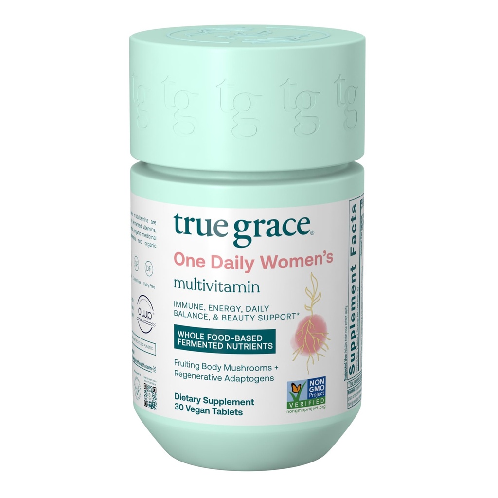 True Grace One Daily Women的多维他命发酵矿物,有机适应剂和蘑菇 全身平衡,免疫,能量,美容支持 - 非GMO,Gluten Free, Soy Free - 30 Vegan 片