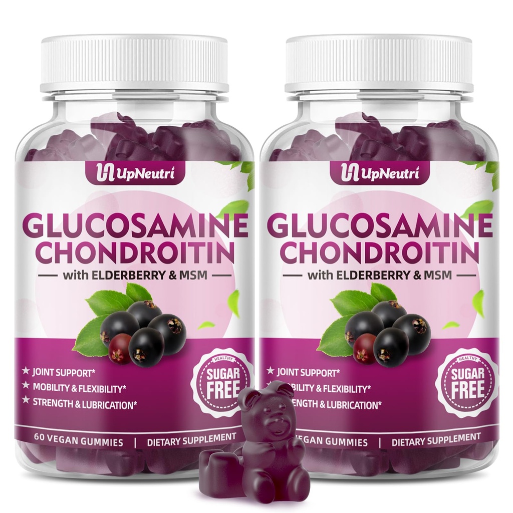 GGlucosamine Chondroitin Gummys 无糖,超强1500mg Glucosamine与Chondroitin MSM & Turmeric, 男女联合健康联合支助补编(120个计数(包2))