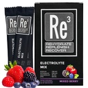 Re3 - Rehydrate - Replenish - Recovery - 回收电解石粉包. 无糖,7C,1.4卡布。 最佳维生素和矿物混合物(混合莓)