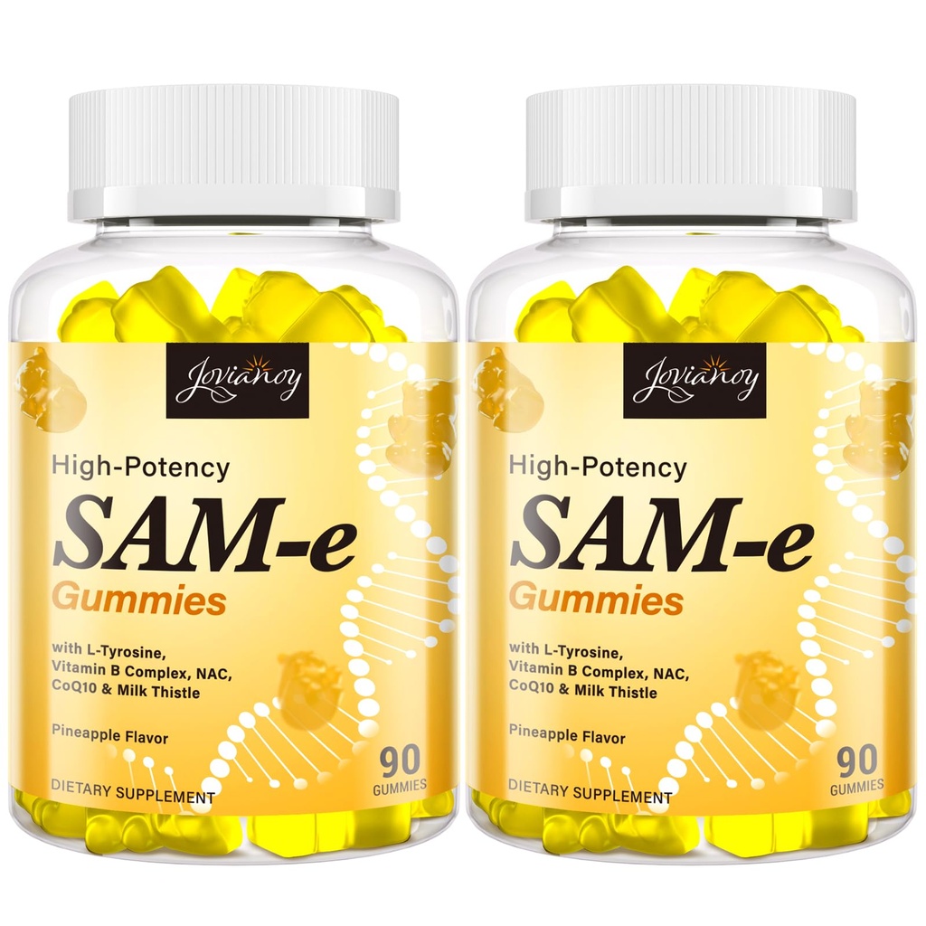 SAM-e Gummys配有L-Tyrosine,维生素B Complex & NAC,CoQ10,High-Potency SAM-e 补编 - Pineapple Flavor,用于Mood,联合,认知和liver Detox,Vegan 友好,180 Gummys