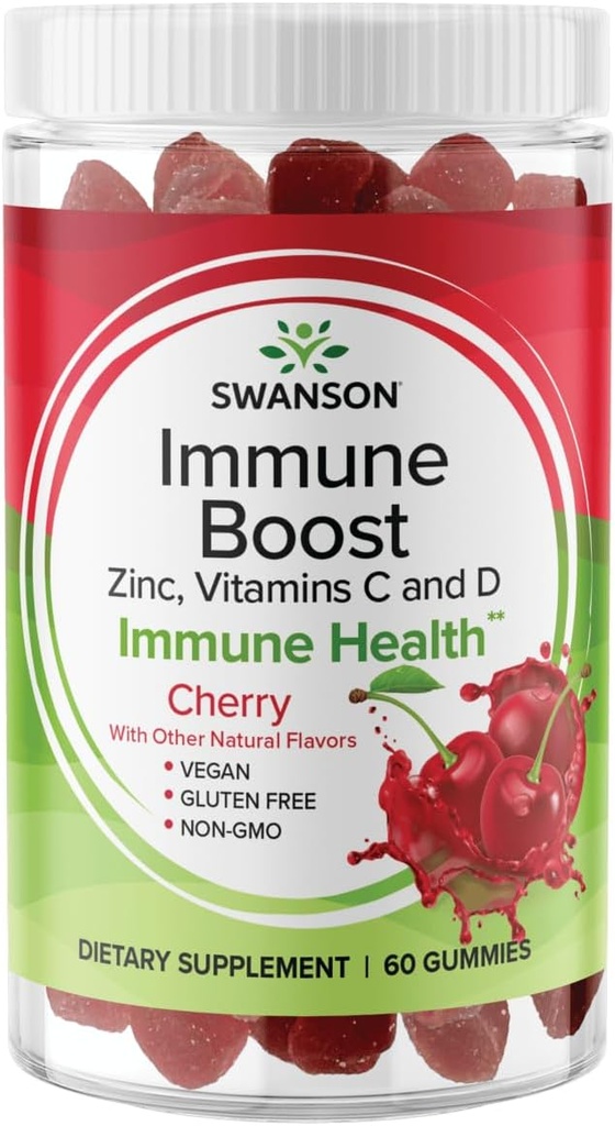 Swanson Imune boost Gummys 配有 Acerola, Zinc, 和维生素C & D - 所有自然补充促进健康免疫系统 - 帮助支持健康身体 - (Chery, 60 Gummys)