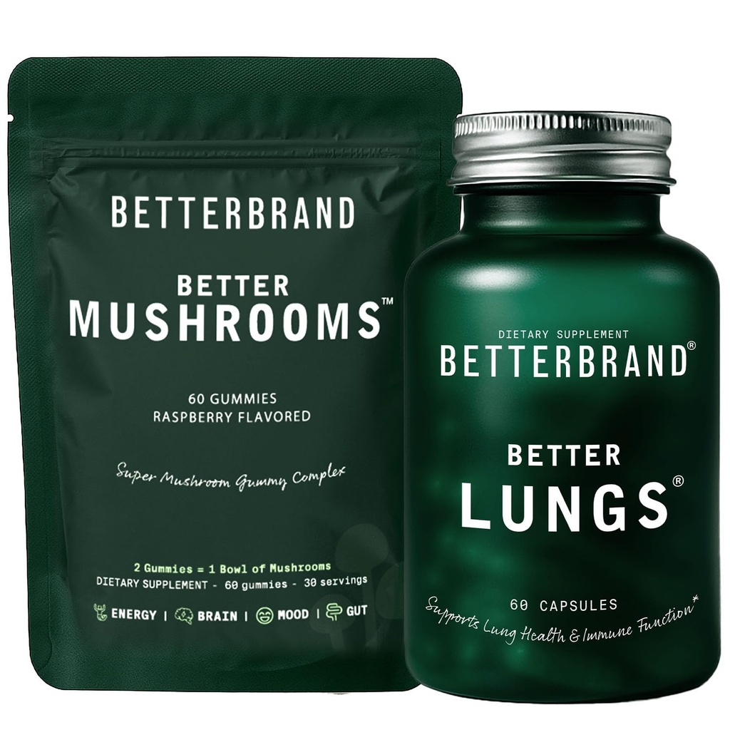 Betterbrand Better Lungs & Mushrooms Bundle - 每日呼吸卫生补充和蘑菇包 支持Gut Health Bundle