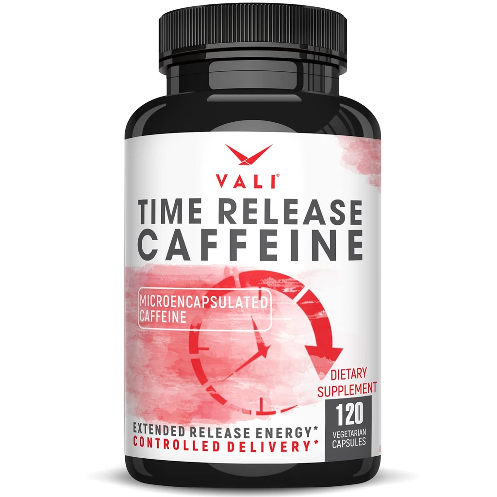 VALI Time Release Cafeine 100mg Capsules - Smart Slowre Release for Extend Energy & Focus. 高级诺热带补编. 大脑助动性能 警示和清晰度 120 蔬菜盖