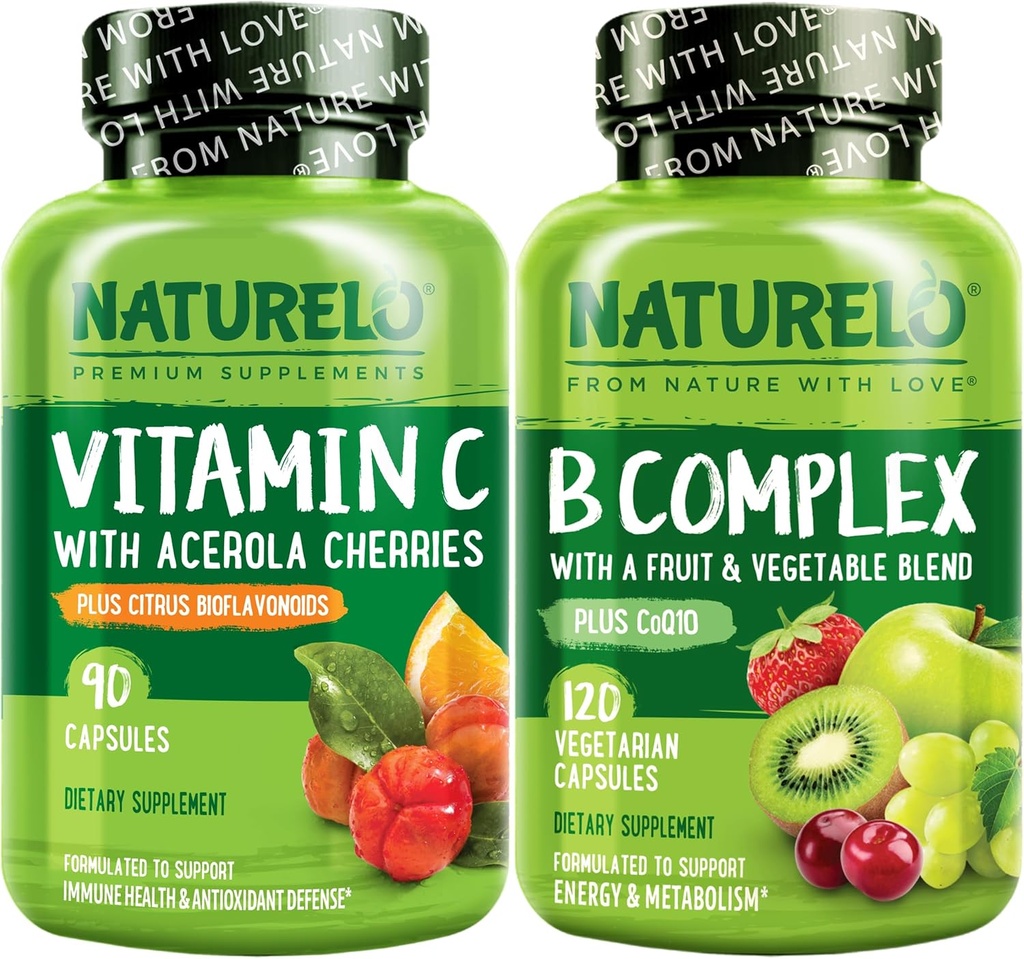 NATURELO 维生素C C Capsules,90 维生素B Complex 120 计数